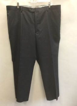 PRONTO UOMO, Dk Gray, Wool, Polyester, Solid, Flat Front, Button Tab Waist, Zip Fly, Slim Straight Leg