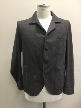 NL, Charcoal Gray, Gray, Red, Wool, Stripes, 4 Button Single Breasted, 3 Patch Pockets,