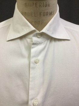 Mens, Casual Shirt, EIDOS, White, Silk, Cotton, Solid, 36, 16.5, Button Front, Long Sleeves, Collar Attached, Spread Collar