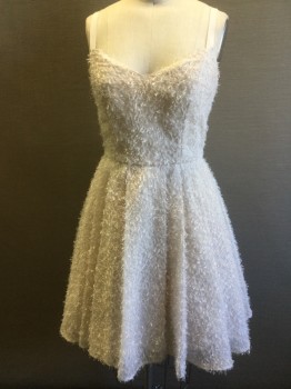 Womens, Cocktail Dress, FRENCH CONNECTION, Off White, Polyester, Polyamide, B:32, 4, W:26, Ice Pale Pink, Eyelash Fabric, Bodice with Semi-Sweetheart Neckline, Grosgrain Ribbon Shoulder Straps, Pleated Skirt, Detatchable Bow at Center Back,