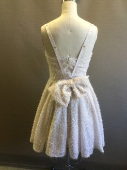 Womens, Cocktail Dress, FRENCH CONNECTION, Off White, Polyester, Polyamide, B:32, 4, W:26, Ice Pale Pink, Eyelash Fabric, Bodice with Semi-Sweetheart Neckline, Grosgrain Ribbon Shoulder Straps, Pleated Skirt, Detatchable Bow at Center Back,