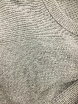 Mens, Pullover Sweater, BANANA REPUBLIC, Medium Gray, Cotton, Stripes - Horizontal , Large, Long Sleeves, Crew Neck, Purl Stripes