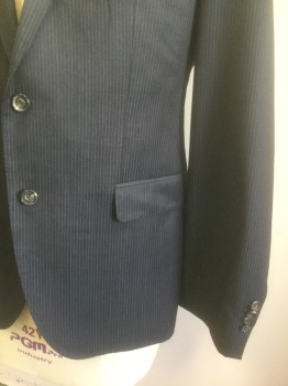 Mens, Suit, Jacket, HUGO BOSS, Charcoal Gray, Gray, Wool, Stripes - Pin, 44R, Charcoal with Light Gray Double Pinstripes, Single Breasted, Notched Lapel, 2 Buttons, 3 Pockets, High End