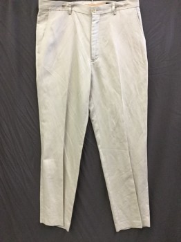 CLAIBORNE, Lt Khaki Brn, Polyester, Stripes - Vertical , Shimmer Beige with Self Stripes, Flat Front, Zip Front, 4 Pockets