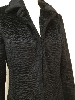 EXPRESS, Black, Rayon, Cotton, Solid, Faux Persian Lamb Texture, Hook & Eye Closures, Collar Attached, 2 Pockets,