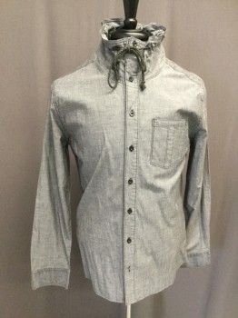 ORTHODOX, Gray, Cotton, Heathered, Button Front, High Stand Collar with Drawstring, Long Sleeves, 1 Pocket