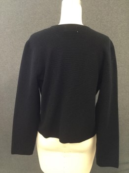 ELLE, Black, Rayon, Polyester, Solid, Horizontal Ribbed Knit, Open Front, Long Sleeves, 1/4" Ribbed Knit Collar