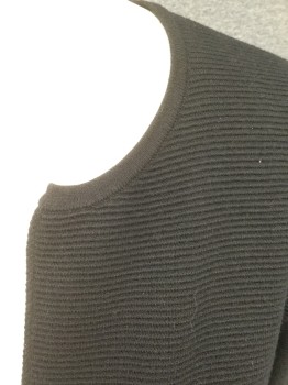 ELLE, Black, Rayon, Polyester, Solid, Horizontal Ribbed Knit, Open Front, Long Sleeves, 1/4" Ribbed Knit Collar