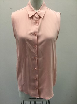 UNIQLO, Lt Pink, Rayon, Polyester, Solid, Sleeveless, Button Front, Collar Attached