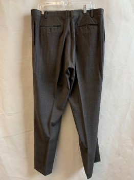 Mens, Suit, Pants, LAUREN, Brown, Black, Gray, Wool, Plaid, 36/32, Flat Front, Belt Loops, 4 Pockets,