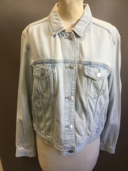 Womens, Jean Jacket, AMERICAN EAGLE, Ice Blue, Cotton, Solid, Medium, Silver Buttons, 4 Pockets,