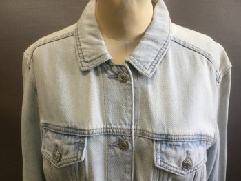 Womens, Jean Jacket, AMERICAN EAGLE, Ice Blue, Cotton, Solid, Medium, Silver Buttons, 4 Pockets,
