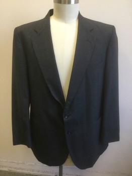 BARRINGTON, Dk Gray, Wool, Solid, Single Breasted, Notched Lapel, 2 Buttons, 3 Pockets, Solid Dark Greenish Black Lining