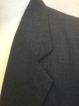 BARRINGTON, Dk Gray, Wool, Solid, Single Breasted, Notched Lapel, 2 Buttons, 3 Pockets, Solid Dark Greenish Black Lining