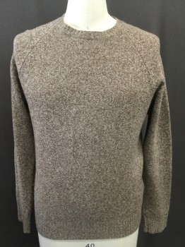 Mens, Pullover Sweater, J CREW, Brown, Gray, Wool, Solid, M, Crew Neck, Heathered Brown with Grey