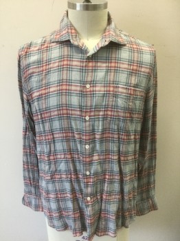 Mens, Casual Shirt, HARTFORD, Gray, Maroon Red, White, Butter Yellow, Dk Gray, Viscose, Cotton, Plaid, XL, Flannel, Long Sleeve Button Front, Collar Attached, 1 Pocket