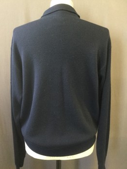 Mens, Pullover Sweater, FACONNABLE, Navy Blue, Wool, Solid, L, Polo, 3 Button Neck, Knit
