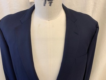 BROOKS BROTHERS, Midnight Blue, Wool, Solid, 2 Buttons,  Notched Lapel, 3 Pockets,