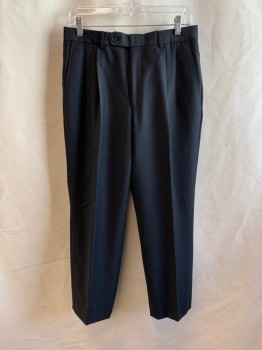 MALIBU CLOTHES, Black, Wool, Solid, SUIT PANTS, Pleated Front, 4 Pockets, Zip Fly, Button Closure, Belt Loops