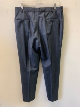 ZEGNA, Blue-Gray, Wool, Mohair, Oxford Weave, Slacks, Flat Front, Zip Front, Extender Waistband, 2 Slant Pockets, 2 Double Welt Pockets with Button