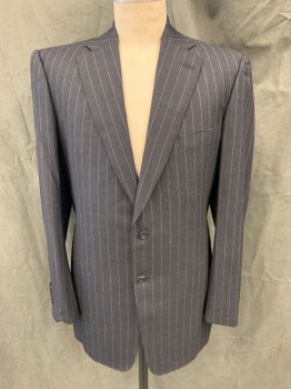 LEONARD LOGSDAIL, Charcoal Gray, White, Wool, Stripes - Pin, Single Breasted, Collar Attached, Notched Lapel, 3 Pockets, Long Sleeves