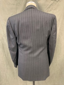 LEONARD LOGSDAIL, Charcoal Gray, White, Wool, Stripes - Pin, Single Breasted, Collar Attached, Notched Lapel, 3 Pockets, Long Sleeves
