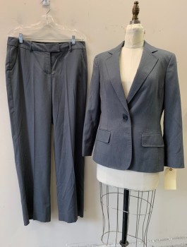 ANNE KLEIN, Gray, Polyester, Rayon, Heathered, 1 Button, Notched Lapel, Collar Attached, 2 Flap Pockets,