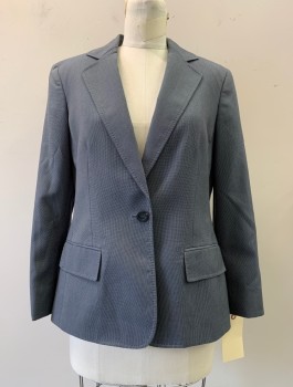 Womens, Suit, Jacket, ANNE KLEIN, Gray, Polyester, Rayon, Heathered, 10, 1 Button, Notched Lapel, Collar Attached, 2 Flap Pockets,