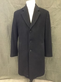Mens, Coat, Overcoat, MICHAEL KORS, Black, Wool, Nylon, Solid, 42, Single Breasted, Collar Attached, Notched Lapel, Long Sleeves, 2 Pockets