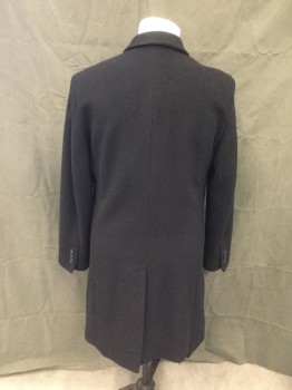 Mens, Coat, Overcoat, MICHAEL KORS, Black, Wool, Nylon, Solid, 42, Single Breasted, Collar Attached, Notched Lapel, Long Sleeves, 2 Pockets