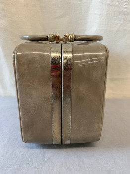 Womens, Purse, NL , Taupe, Smoky Black, Leather, Slightly Lighter Shade Marble, Patent Leather, Rectangle Shape, Gold Metal Hardware