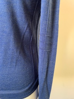 Mens, Pullover Sweater, JOHN VARVATOS, Blue, Gray, Wool, Acrylic, Heathered, M, V-neck, Long Sleeves, Has Seam Detailing at Neck and Elbows See Detail Photo,