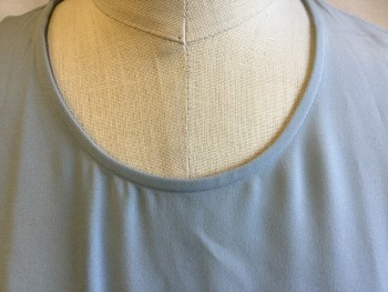 THEORY, Baby Blue, Silk, Solid, Round Neck,  Sleeveless, Key Hole Back with Matching Baby Blue Snap Button, Flare & Curved Hem, Multiples,