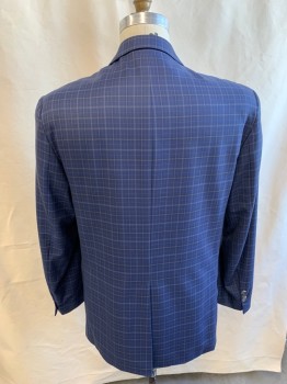 HARDWICK, Blue, Gray, Wool, Plaid, Single Breasted, 2 Buttons, 3 Pockets, Notched Lapel, 3 Button Sleeves, Single Vent