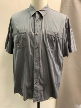 OUTDOOR LIFE, Gray, Cotton, Solid, Button Front, Collar Attached, Short Sleeves, 2 Pockets,