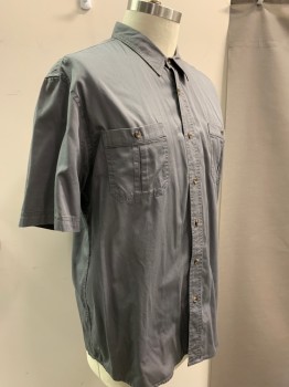 Mens, Casual Shirt, OUTDOOR LIFE, Gray, Cotton, Solid, XXL, Button Front, Collar Attached, Short Sleeves, 2 Pockets,