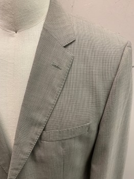 Mens, Suit, Jacket, BOSS, Ecru, Black, Wool, Houndstooth, 42 R, Single Breasted, 2 Buttons,  3 Pockets, Notched Lapel, Double Vent, Super 150