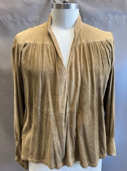 POLLY EDWARDS, Tan Brown, Suede, Yoke, L/S, Repair On Right Cuff