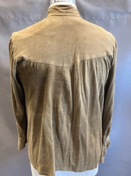 POLLY EDWARDS, Tan Brown, Suede, Yoke, L/S, Repair On Right Cuff