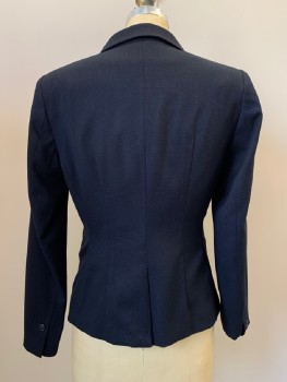 Womens, Blazer, H&M, Navy Blue, Black, Polyester, Viscose, 2 Color Weave, 8, L/S, Single Breasted, Notched Lapel, Top Pockets