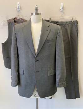 Mens, Suit, Jacket, ACADEMY AWARD, Gray, Wool, Houndstooth - Micro, 40R, Two Button, Flap Pocket, Single Vent