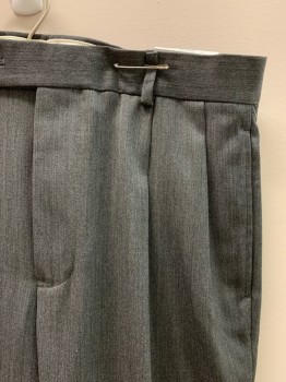 Mens, Slacks, BROOKS BROTHERS, Gray, Wool, Heathered, 32/30, Pleated Front, 4 Pockets, Zip Fly, Cuffed
