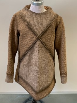 Childrens, Sci-Fi/Fantasy Top, N/L, Taupe, Sienna Brown, Synthetic, Textured Fabric, C:32, Tunic, Wide Neck, 2 Different Fabric Patterns, Piping Criss Crossing Front & Back, Also Sides/ Cuffs / Bottom, L/S, Front & BackTiered Fabric, Back Zip, Aged/ Distressed