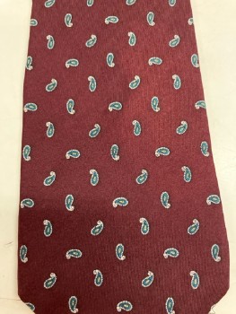 Mens, Tie, MICHAEL J DAVID, Maroon with White/teal Tiny Paisley Spots