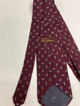 Mens, Tie, MICHAEL J DAVID, Maroon with White/teal Tiny Paisley Spots