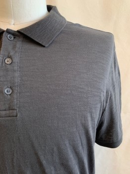 VINCE, Dk Gray, Cotton, Solid, Heathered, Collar Attached, 3 Button Half Placket, Short Sleeves, MULTIPLES