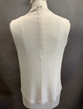 VINCE, Off White, Rayon, Spandex, Solid, Turtleneck, Zip Back, Invisible Zipper, Slvls,