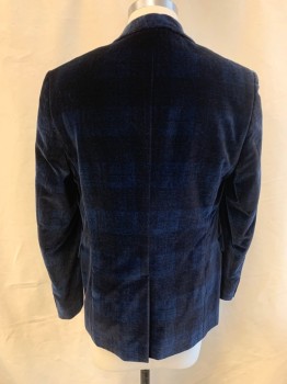 Mens, Sportcoat/Blazer, PAUL SMITH, Midnight Blue, Cotton, Plaid, 38S, Single Breasted, 2 Buttons, 3 Pockets, Peaked Lapel, Single Vent, Velvet