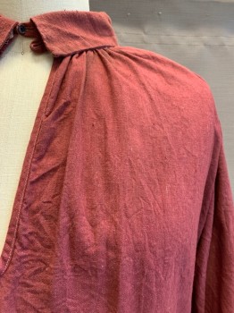 Mens, Historical Fiction Shirt, MTO, Brick Red, Cotton, Solid, XL, C.A., V-N,  L/S, 2 Buttons at Collar *Missing 1 Button*