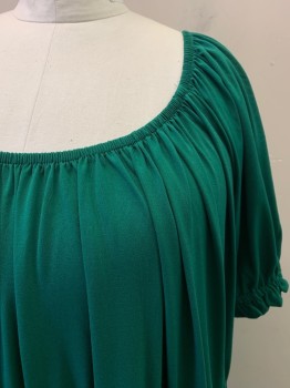 Womens, Dress, Short Sleeve, ELOQUII, Emerald Green, Polyester, Solid, 3X, Boat Neck, Elastic Waistband And Cuffs,